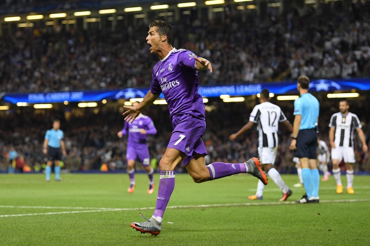 CARDIFF, WALES - JUNE 03: Cristiano Ronaldo of Real Madrid celebrates scoring his sides third goal during the UEFA Champions League Final between Juventus and Real Madrid at National Stadium of Wales on June 3, 2017 in Cardiff, Wales. (Photo by Matthias Hangst/Getty Images)