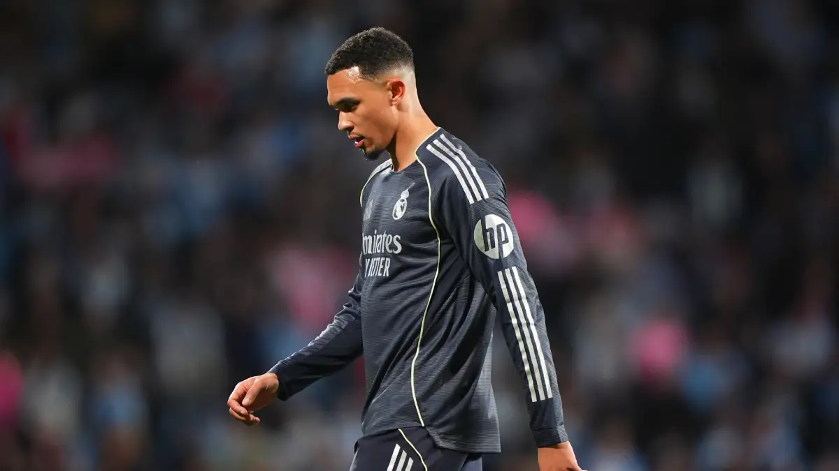 VIGO, SPAIN - MARCH 06: Trent Alexander-Arnold of Real Madrid looks on during the LaLiga EA Sports match between RC Celta de Vigo and Real Madrid CF at Estadio Abanca-Balaidos on March 06, 2026 in Vigo, Spain. (Photo by Jose Manuel Alvarez Rey/Getty Images)