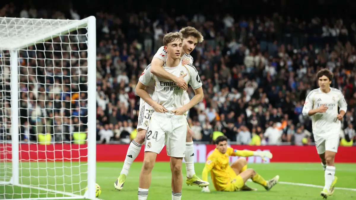 MADRID, SPAIN - MARCH 14: Dean Huijsen of Real Madrid celebrates scoring his team