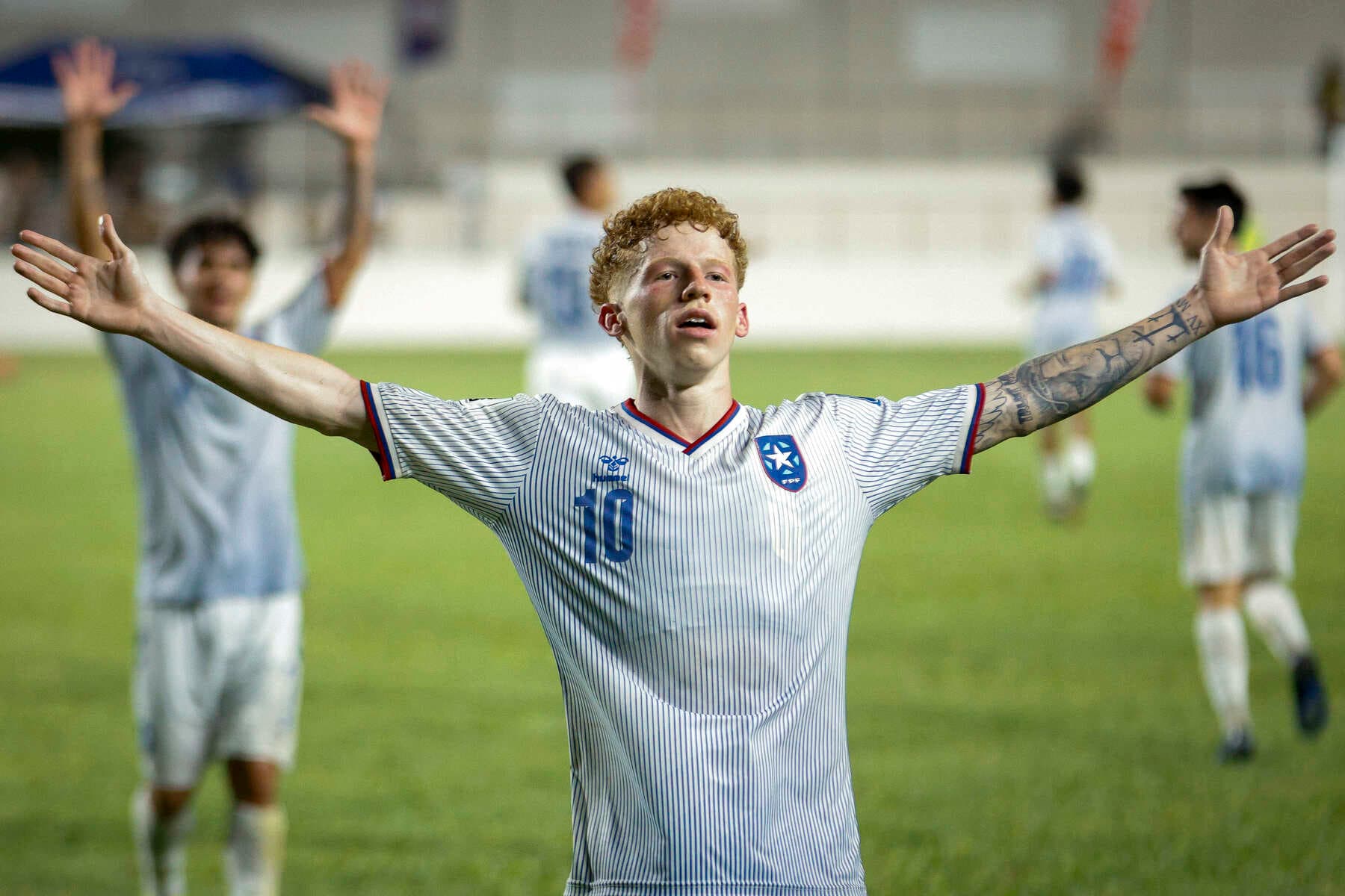 BAMAYON, PUERT RICO - JUNE 11: Puerto Rico right winger #10 Jeremy De Leon celebrates his team's goal during the FIFA 2026 World Cup CONCACAF, Group F qualifying match between Anguilla and Puerto Rico at Juan Ramon Loubriel Stadium in Bayamon, Puerto Rico, on June 11, 2024. (Photo Edgardo J. Medina Millán / Sipa USA) - Photo by Icon Sport