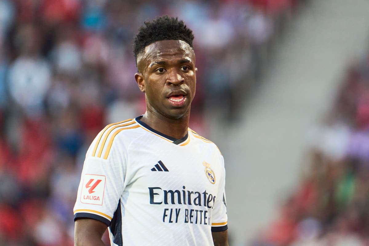 MALLORCA, SPAIN - APRIL 13: Vinicius Junior of Real Madrid looks on during the LaLiga EA Sports match between RCD Mallorca and Real Madrid CF at Estadi de Son Moix on April 13, 2024 in Mallorca, Spain. (Photo by Rafa Babot/Getty Images)