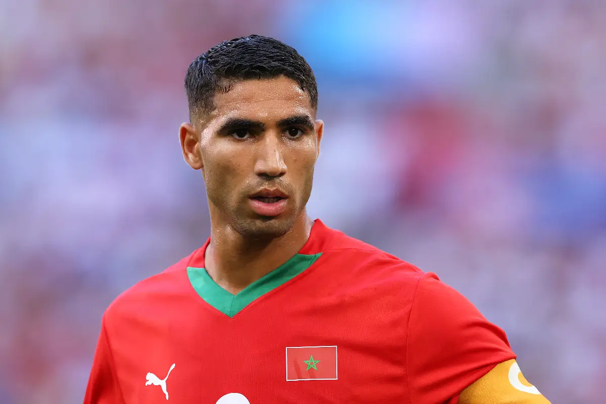 Hakimi avec la sélection marocaine aux JO 2024 (Photo by Alex Livesey/Getty Images).