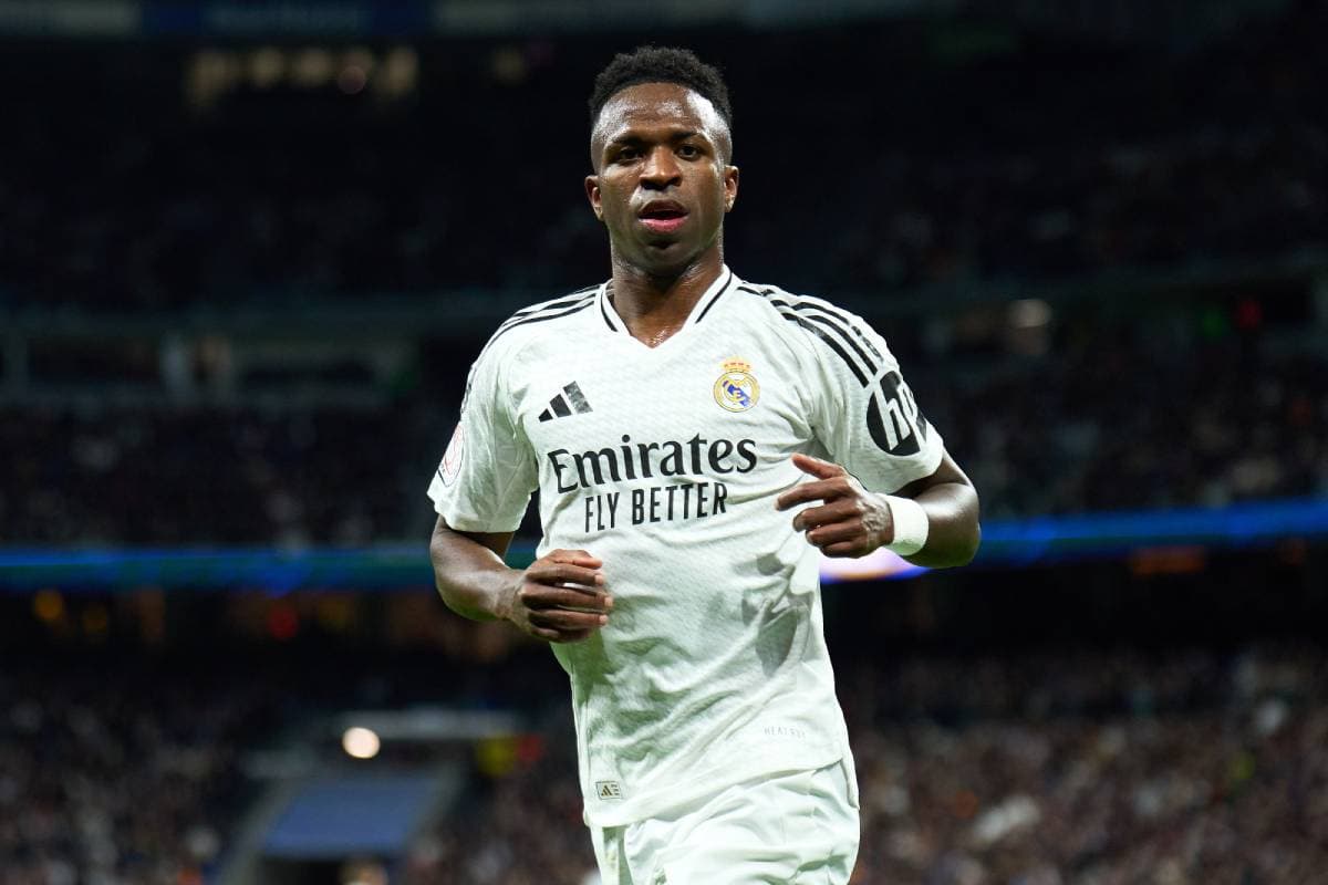 MADRID, SPAIN - JANUARY 16: Vinicius Jr. of Real Madrid looks on during the Copa Del Rey match between Real Madrid and Celta de Vigo at Estadio Santiago Bernabeu on January 16, 2025 in Madrid, Spain. (Photo by Angel Martinez/Getty Images)