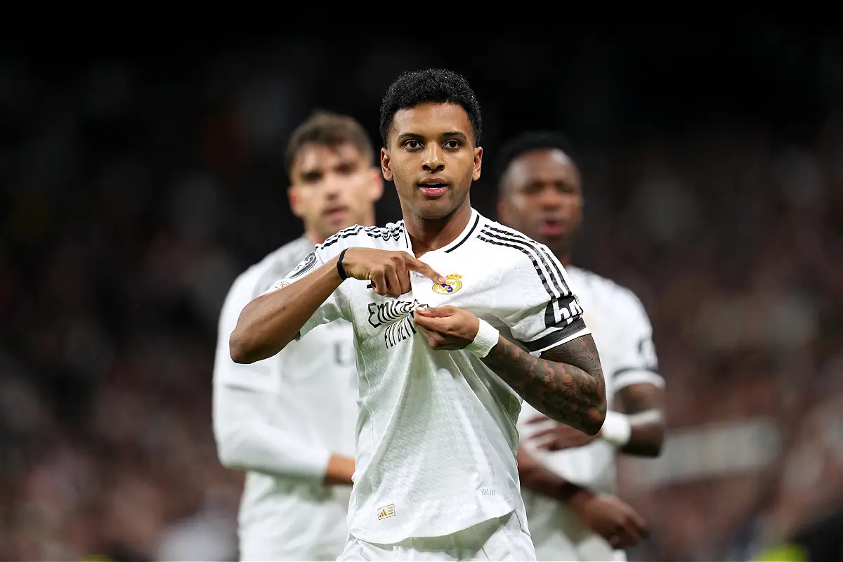 Rodrygo célébrant son but mardi (Photo by Aitor Alcalde/Getty Images).