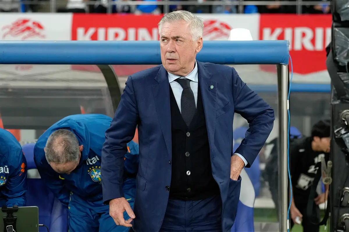 CHOFU, JAPAN - OCTOBER 14: Head coach Carlo Ancelotti of Brazil is seen prior to the international friendly match between Japan and Brazil at Tokyo Stadium on October 14, 2025 in Chofu, Tokyo, Japan. (Photo by Toru Hanai/Getty Images)