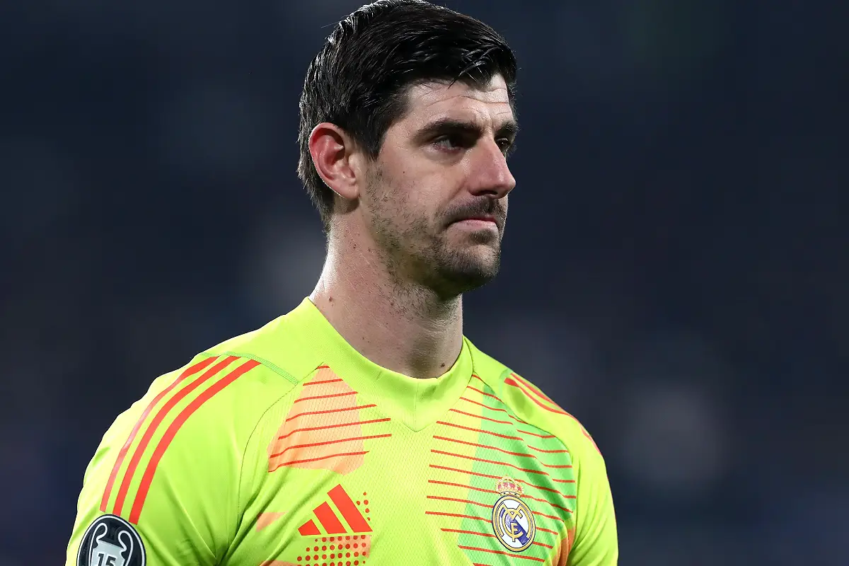 Thibaut Courtois avec le Real Madrid lors du match contre l'Atalanta (Photo by Marco Luzzani/Getty Images).