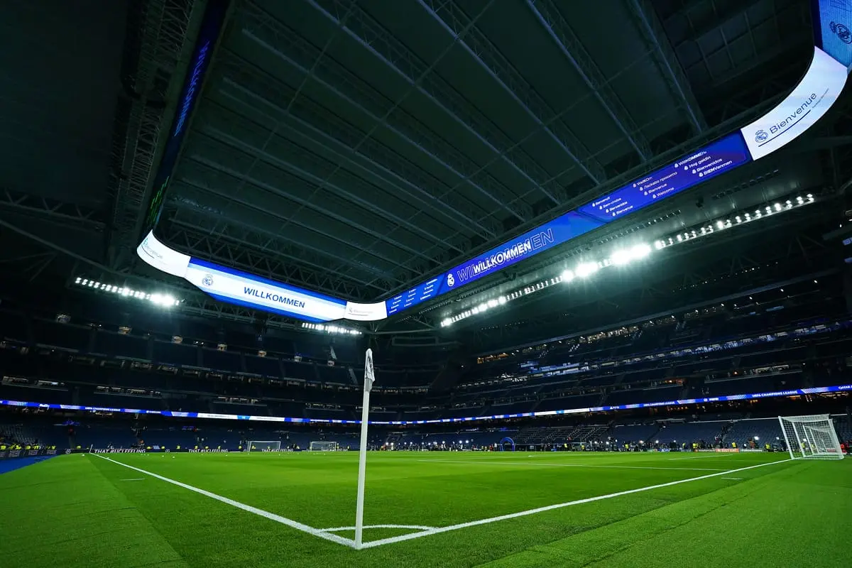 MADRID, SPAIN - FEBRUARY 19: General view outside the stadium prior to the UEFA Champions League 2024/25 League Knockout Play-off second leg match between Real Madrid C.F. and Manchester City at Santiago Bernabeu Stadium on February 19, 2025 in Madrid, Spain. (Photo by Angel Martinez/2025 Getty Images).