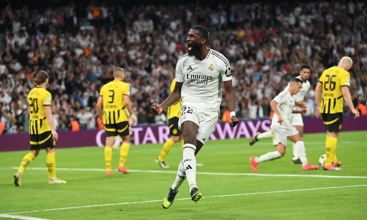 Antonio Rüdiger après son but inscrit face au Borussia Dortmund (Photo by Denis Doyle/Getty Images)