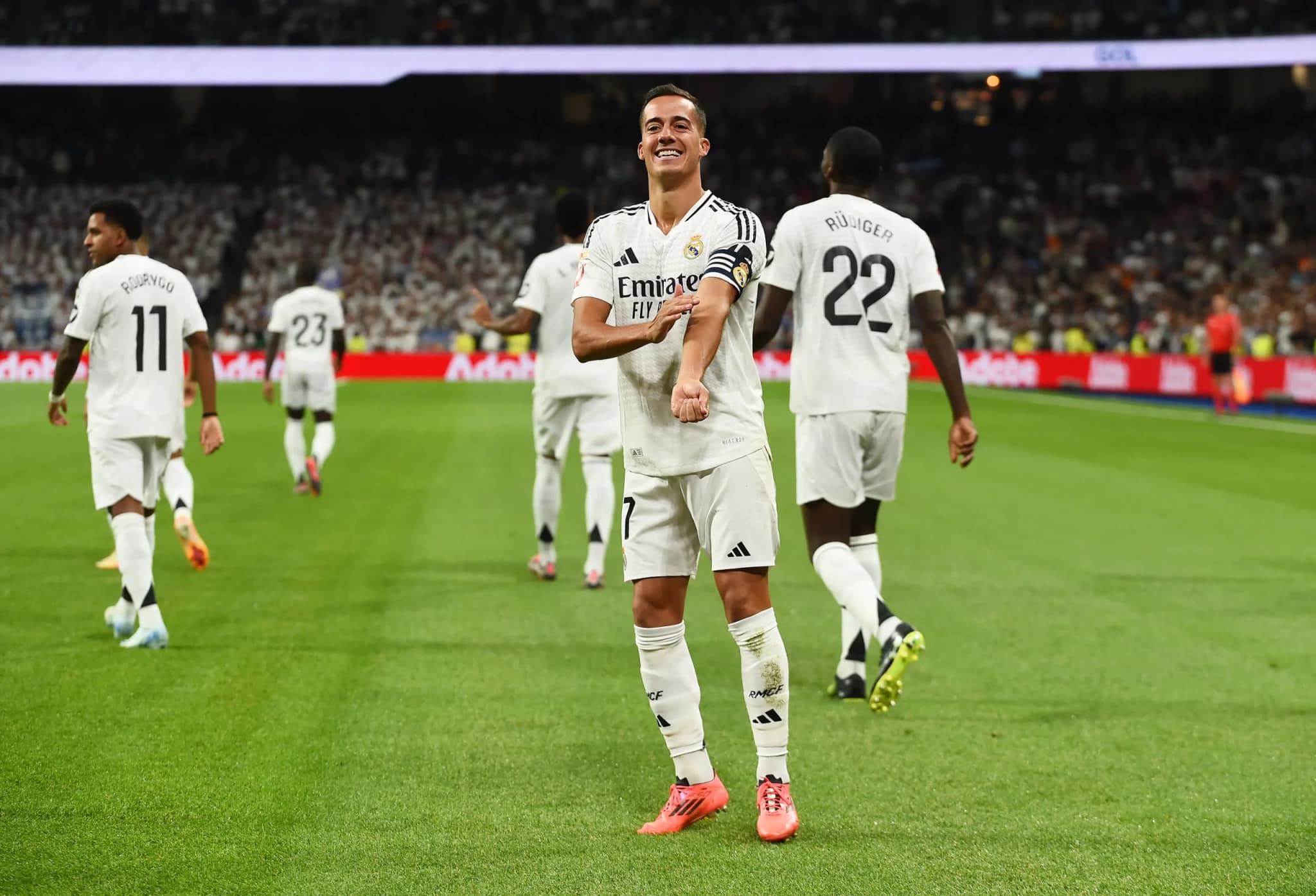 Lucas Vazquez célébrant son but inscrit face à Alavés lors de la 7e journée de championnat, au Santiago Bernabéu, le 24 septembre dernier.