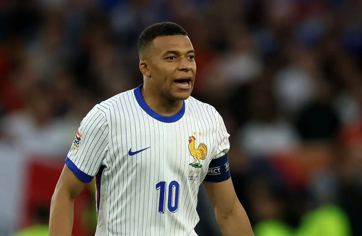STUTTGART, GERMANY - JUNE 05: Kylian Mbappe of France reacts during the UEFA Nations League 2025 semifinal match between Spain and France at Stuttgart Arena on June 05, 2025 in Stuttgart, Germany. (Photo by Alexander Hassenstein/Getty Images).