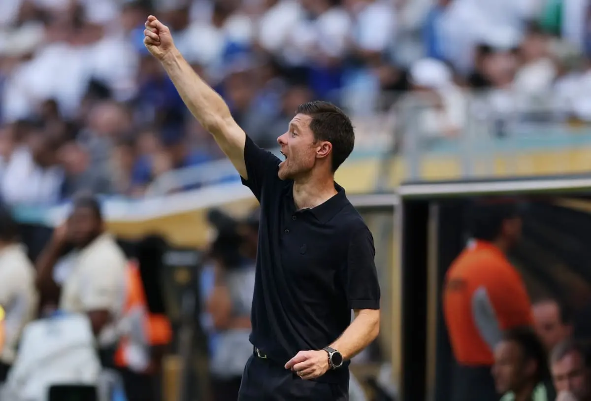 MIAMI GARDENS, FLORIDA - JUNE 18: Xabi Alonso, Head Coach of Real Madrid C.F., reacts during the FIFA Club World Cup 2025 group H match between Real Madrid CF and Al Hilal at Hard Rock Stadium on June 18, 2025 in Miami Gardens, Florida. (Photo by Dan Mullan/Getty Images)