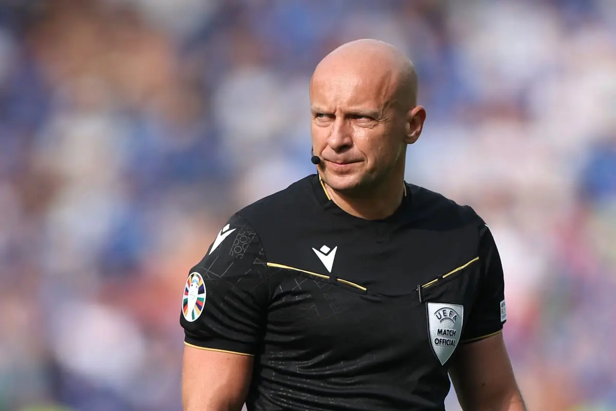 BERLIN, GERMANY - JUNE 29: Referee Szymon Marciniak reacts during the UEFA EURO 2024 round of 16 match between Switzerland and Italy at Olympiastadion on June 29, 2024 in Berlin, Germany. (Photo by Alex Grimm/Getty Images) Real Madrid
