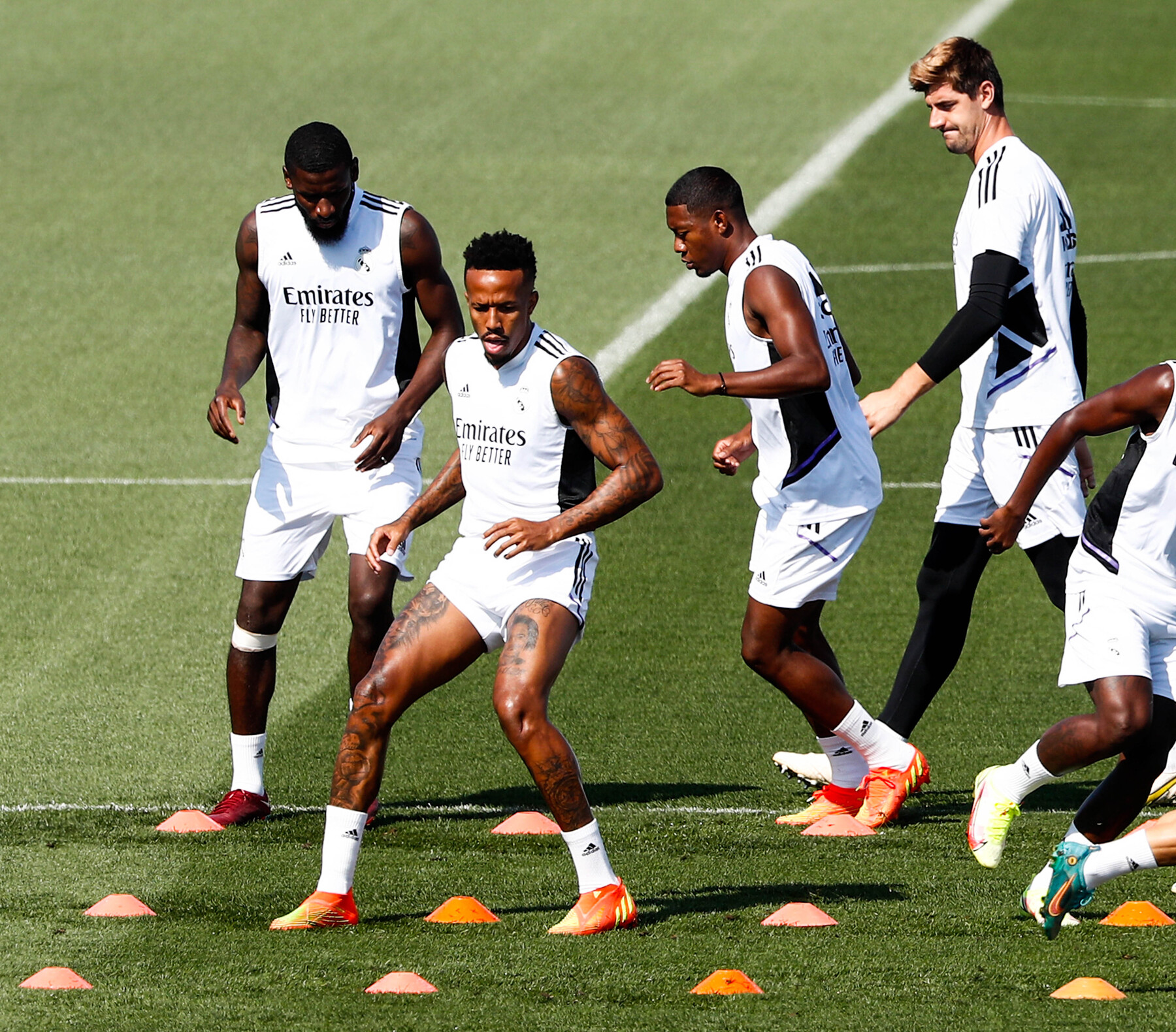 Entrenamiento del Real Madrid. En la imagen, Militao, Rudiger, Alaba y Courtois. Real Madrid training session. In this picture, Militao, Rudiger, Alaba and Courtois. - Photo by Icon sport - Photo by Icon Sport