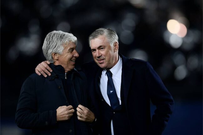 Gasperini et Ancelotti en 2018 après un match de Serie A.