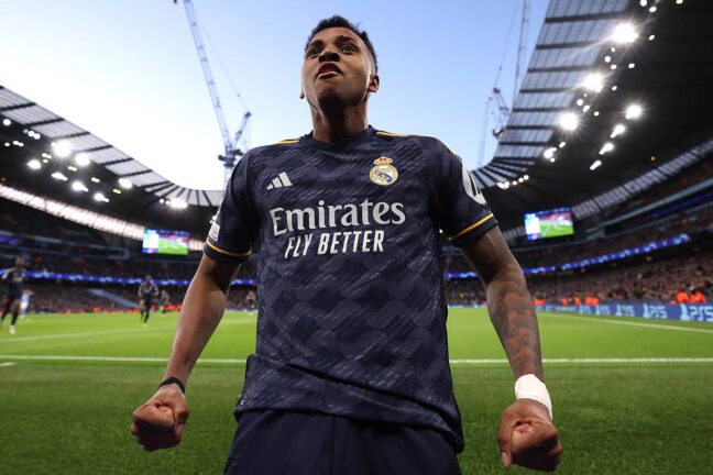 Rodrygo célèbrant son but à l'Etihad Stadium (Getty Images)