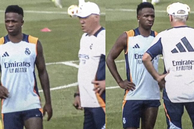 Vinicius Júnior et Ancelotti à l'entraînement ce jeudi (Realmadrid TV)