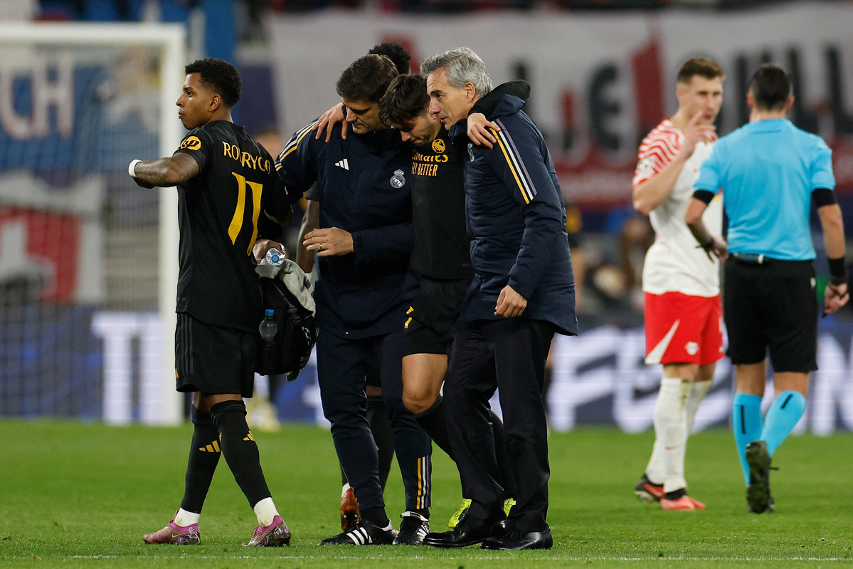Brahim Diaz blessé pendant le match Real Madrid Leipzig la saison passée (Getty Images)