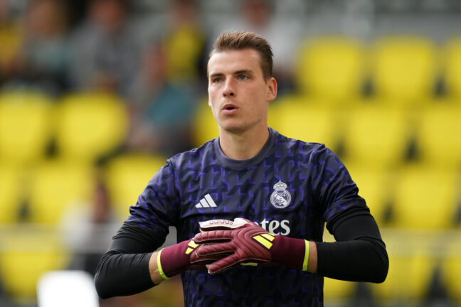 Andriy Lunin à l'entraînement avant un match du Real Madrid (Getty Images).