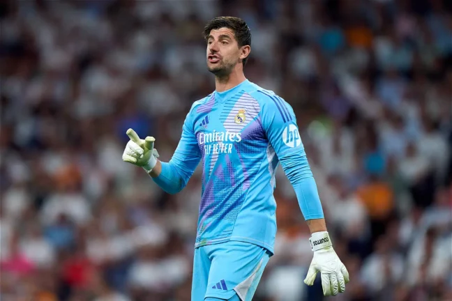 Thibaut Courtois mardi soir lors du match du Real Madrid face à Stuttgart (Photo by Angel Martinez/Getty Images).