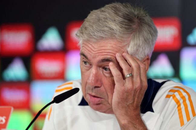 Carlo Ancelotti, un des entraîneurs de la Liga (Photo by Thomas COEX / AFP) (Photo by THOMAS COEX/AFP via Getty Images)
