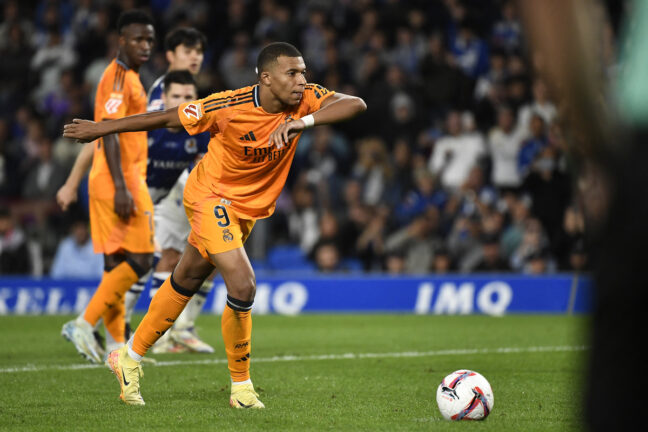 Mbappé, buteur sur pénalty pour le club de football du Real Madrid (Getty Images).