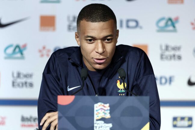 France's forward #10 Kylian Mbappé gives a press conference at the Parc des Princes stadium in Paris, on September 5, 2024 on the eve of he UEFA Nations League football match between France and Italy. (Photo by FRANCK FIFE / AFP) (Photo by FRANCK FIFE/AFP via Getty Images)