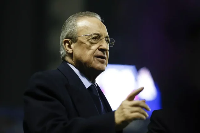 VALENCIA, SPAIN - FEBRUARY 22: Florenitno Perez, president of Real Madrid prior the Liga match between Levante UD and Real Madrid CF at Ciutat de Valencia on February 22, 2020 in Valencia, Spain. (Photo by Eric Alonso/Getty Images)