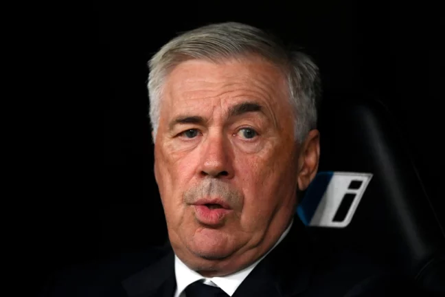 MADRID, SPAIN - SEPTEMBER 24: Carlo Ancelotti, Head Coach of Real Madrid, looks on during the LaLiga match between Real Madrid CF and Deportivo Alaves at Estadio Santiago Bernabeu on September 24, 2024 in Madrid, Spain. (Photo by Denis Doyle/Getty Images).