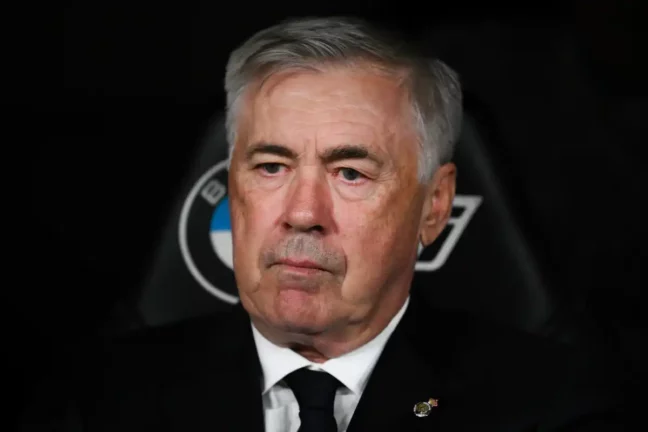 MADRID, SPAIN - SEPTEMBER 21: Head coach Carlo Ancelotti of Real Madrid CF looks on during the LaLiga match between Real Madrid CF and RCD Espanyol de Barcelona at Estadio Santiago Bernabeu on September 21, 2024 in Madrid, Spain. (Photo by David Ramos/Getty Images)