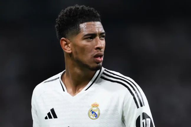 MADRID, SPAIN - SEPTEMBER 21: Jude Bellingham of Real Madrid looks on during the LaLiga match between Real Madrid CF and RCD Espanyol de Barcelona at Estadio Santiago Bernabeu on September 21, 2024 in Madrid, Spain. (Photo by David Ramos/Getty Images)