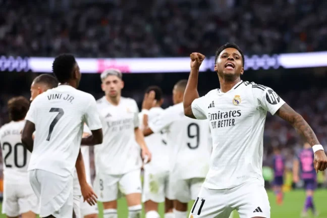 Rodrygo célébrant son but avec le Real Madrid contre l'Espanyol (Photo by Florencia Tan Jun/Getty Images)