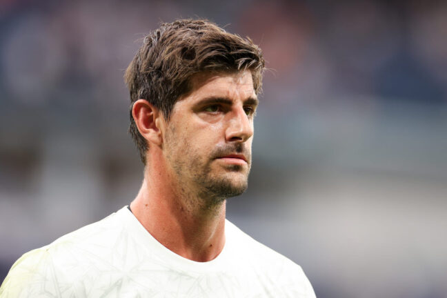 MADRID, SPAIN - AUGUST 25: Thibaut Courtois of Real Madrid CF looks on prior to the La Liga match between Real Madrid CF and Real Valladolid CF at Estadio Santiago Bernabeu on August 25, 2024 in Madrid, Spain. (Photo by Florencia Tan Jun/Getty Images)