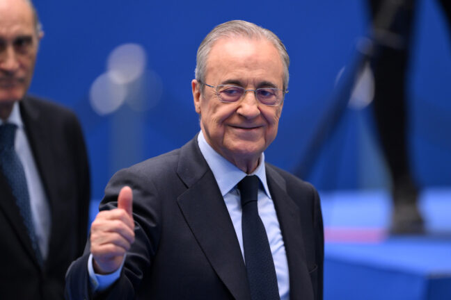 Florentino Pérez, président du Real Madrid et la Super Ligue européenne veulent concurrencer la Ligue des Champions. (Photo by David Ramos/Getty Images).