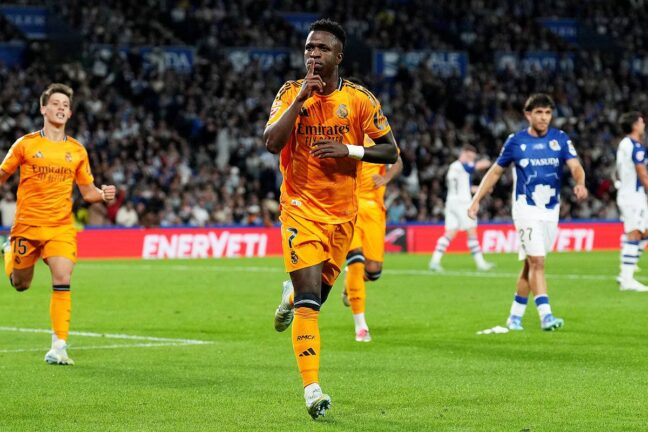 Vinicius Jr lors de sa célébration contre la Real Sociedad (Getty Images)
