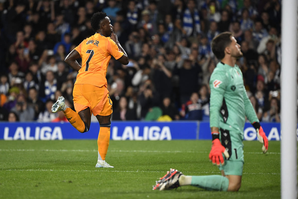 La célébration de Vinicius Júnior après avoir ouvert la marque face à la Real Sociedad (Getty Images)