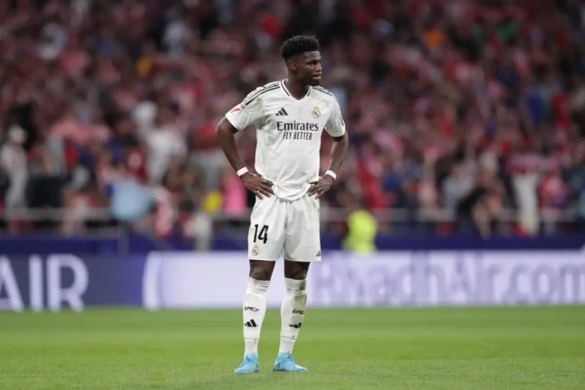 Aurélien Tchouaméni (Real Madrid) lors du Derbi. (Photo by Gonzalo Arroyo Moreno/Getty Images)