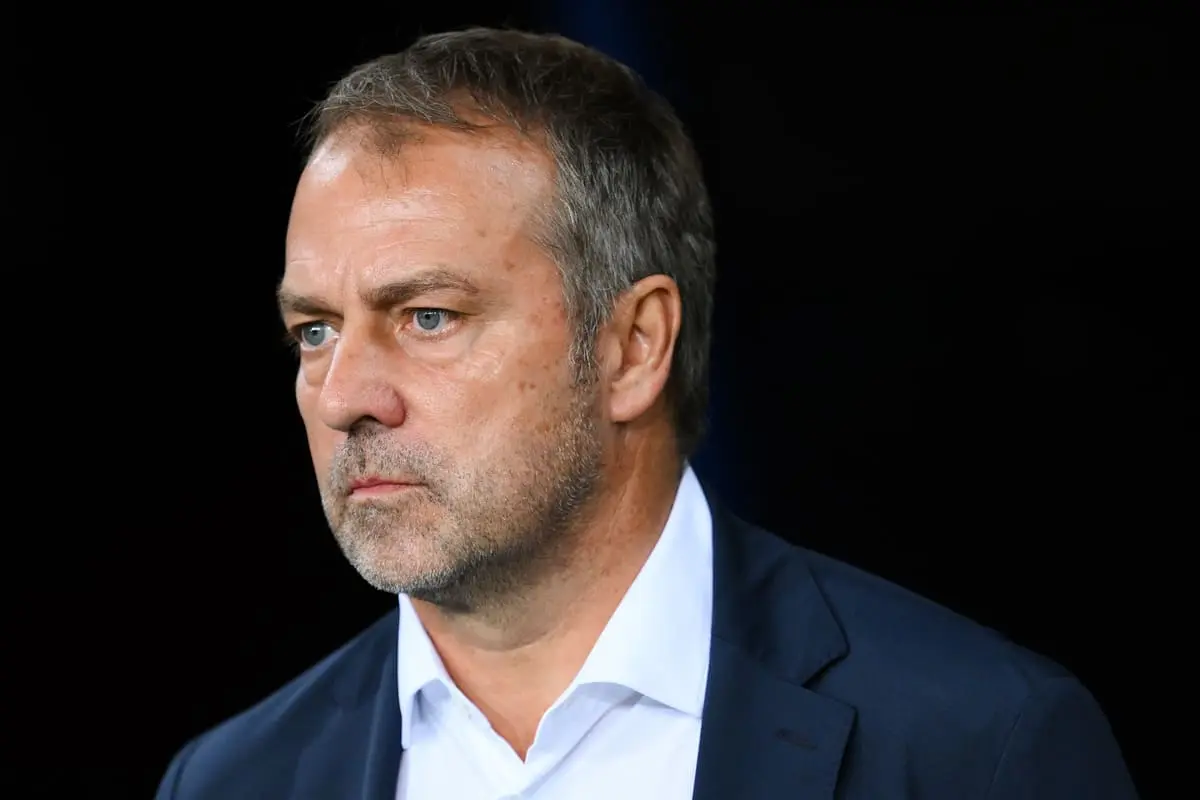 BARCELONA, SPAIN - OCTOBER 01: Head Coach Hansi Flick of FC Barcelona looks on during the UEFA Champions League 2024/25 League Phase MD2 match between FC Barcelona and BSC Young Boys at Estadi Olimpic Lluis Companys on October 01, 2024 in Barcelona, Spain. (Photo by David Ramos/Getty Images)