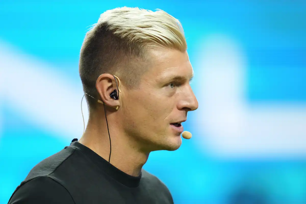 COLOGNE, GERMANY - SEPTEMBER 01: Toni Kroos, German former football player, looks on during the first matchday of the Icon League at Lanxess Arena on September 01, 2024 in Cologne, Germany. The Icon League, was founded in November last year. The aim of the small-sided indoor soccer league is to maximise the highlights of the game and create an innovative football spectacle. (Photo by Pau Barrena/Getty Images)