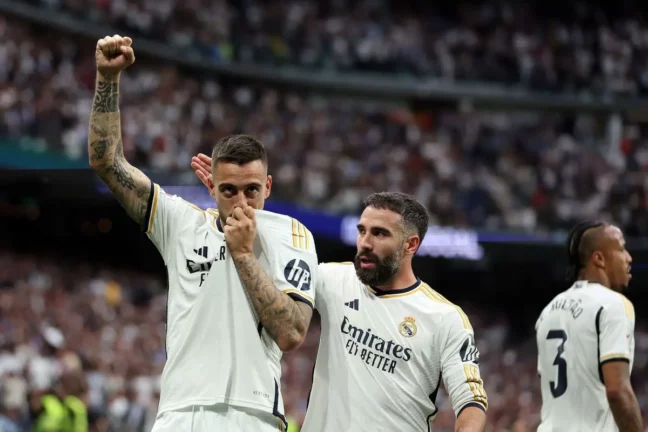 Joselu et Carvajal la saison passée face à Cadiz (Photo by Florencia Tan Jun/Getty Images) Real Madrid