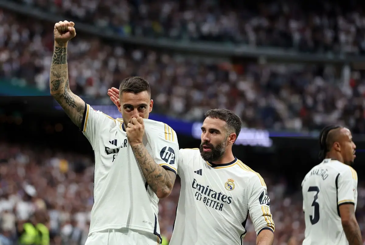Joselu et Carvajal la saison passée face à Cadiz (Photo by Florencia Tan Jun/Getty Images) Real Madrid