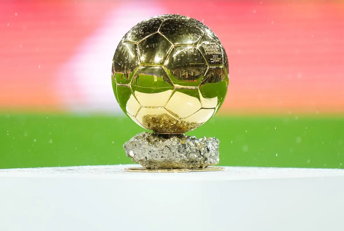 MADRID, SPAIN - OCTOBER 22: A detailed view of the Ballon d'Or trophy prior to the LaLiga Santander match between Real Madrid CF and Sevilla FC at Estadio Santiago Bernabeu on October 22, 2022 in Madrid, Spain. (Photo by Angel Martinez/Getty Images)