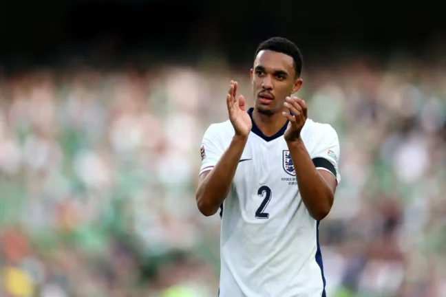 DUBLIN, IRELAND - SEPTEMBER 07: England's Trent Alexander-Arnold during the UEFA Nations League 2024/25 League B Group B2 match between Republic of Ireland and England at Aviva Stadium on September 07, 2024 in Dublin, Ireland. (Photo by Carl Recine/Getty Images) Real Madrid