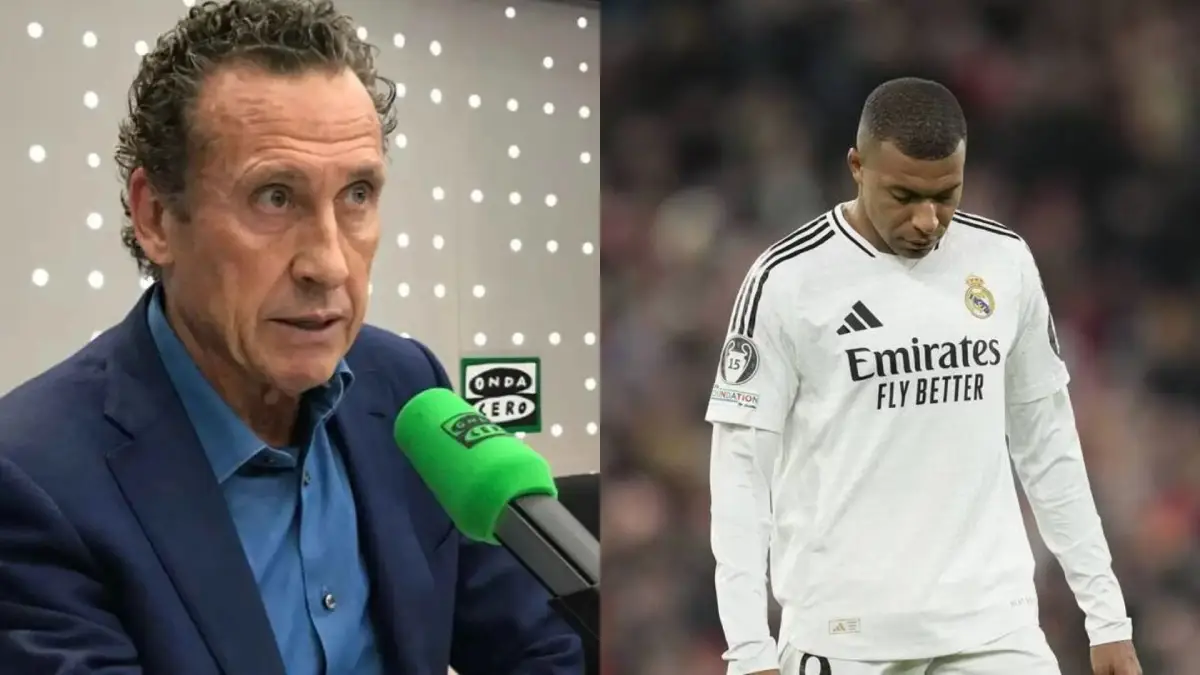 Jorge Valdano (Onda Cero) et Kylian Mbappé (Photo by Justin Setterfield/Getty Images)