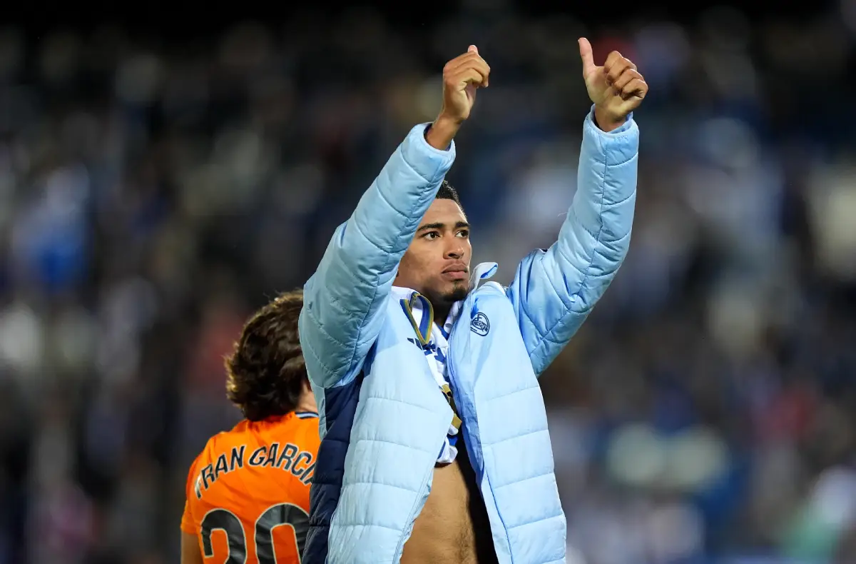 LEGANES, SPAIN - NOVEMBER 24: Jude Bellingham of Real Madrid acknowledges the fans after the LaLiga match between CD Leganes and Real Madrid CF at Estadio Municipal de Butarque on November 24, 2024 in Leganes, Spain. (Photo by Angel Martinez/Getty Images)