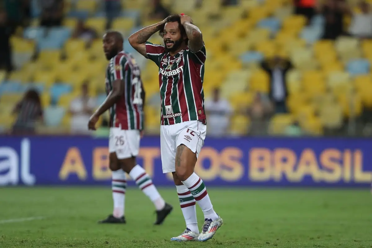 RIO DE JANEIRO, BRAZIL - OCTOBER 3: Marcelo of Fluminense reacts during the match between Fluminense and Cruzeiro as part of Brasileirao 2024 at Maracana Stadium on October 3, 2024 in Rio de Janeiro, Brazil. (Photo by Wagner Meier/Getty Images).