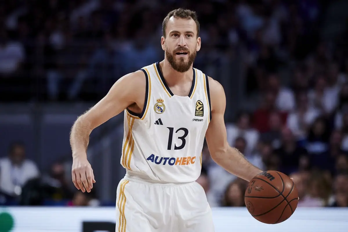 MADRID, SPAIN - OCTOBER 10: #13 Sergio Rodriguez of Real Madrid during Exhibition match between Real Madrid Basket and Dallas Mavericks at WiZink Center on October 10, 2023 in Madrid, Spain. (Photo by Borja B. Hojas/Getty Images)
