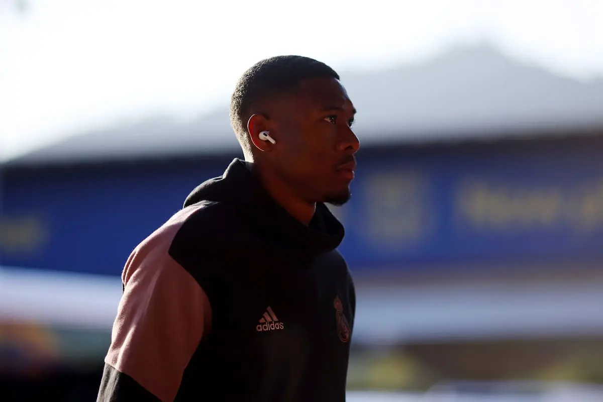 BARCELONA, SPAIN - APRIL 05: David Alaba of Real Madrid arrives at the stadium prior to the Copa Del Rey Semi Final Second Leg match between FC Barcelona and Real Madrid CF at Spotify Camp Nou on April 05, 2023 in Barcelona, Spain. (Photo by Eric Alonso/Getty Images)