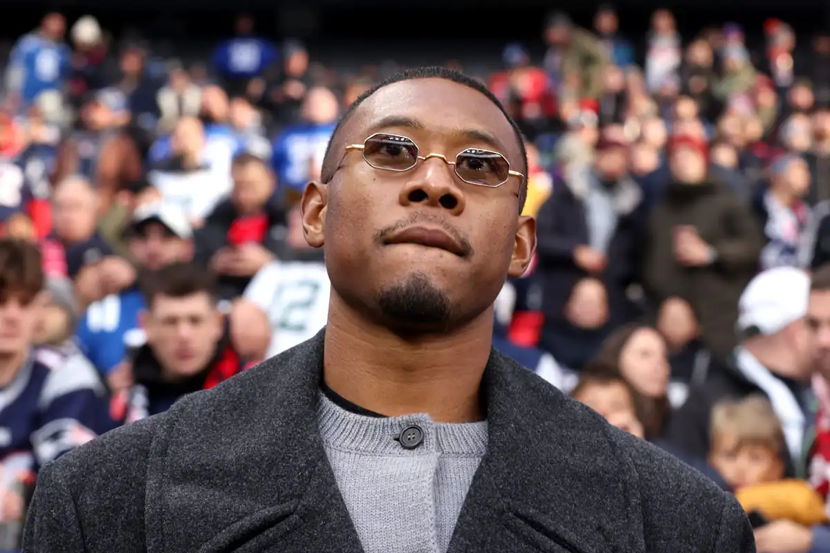 FRANKFURT AM MAIN, GERMANY - NOVEMBER 12: David Alaba looks on prior to the NFL match between Indianapolis Colts and New England Patriots at Deutsche Bank Park on November 12, 2023 in Frankfurt am Main, Germany. (Photo by Alex Grimm/Getty Images)