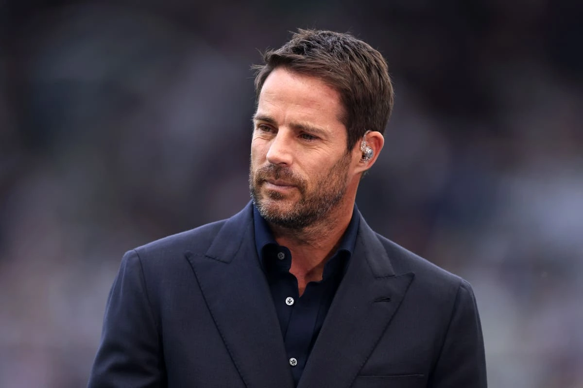 NEWCASTLE UPON TYNE, ENGLAND - AUGUST 12: Pundit and former footballer, Jamie Redknapp looks on prior to the Premier League match between Newcastle United and Aston Villa at St. James Park on August 12, 2023 in Newcastle upon Tyne, England. (Photo by George Wood/Getty Images) Alexander-Arnold
