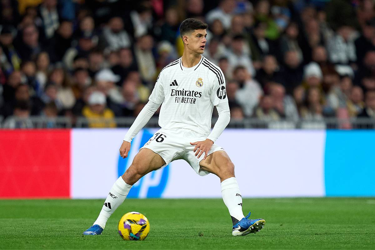 MADRID, SPAIN - JANUARY 19 Chema Baixauli of Real Madrid in action during the LaLiga match between Real Madrid CF and UD Las Palmas at Estadio Santiago Bernabeu on January 19, 2025 in Madrid, Spain. (Photo by Angel Martinez/Getty Images)